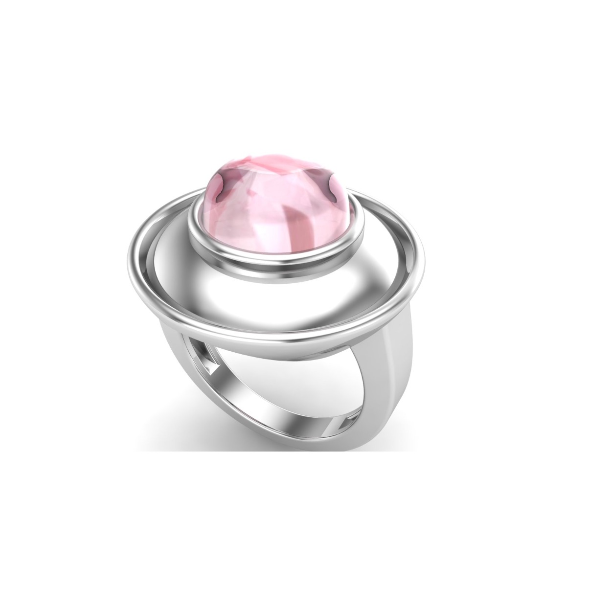 Bague quartz rose argent Malaga chevalière